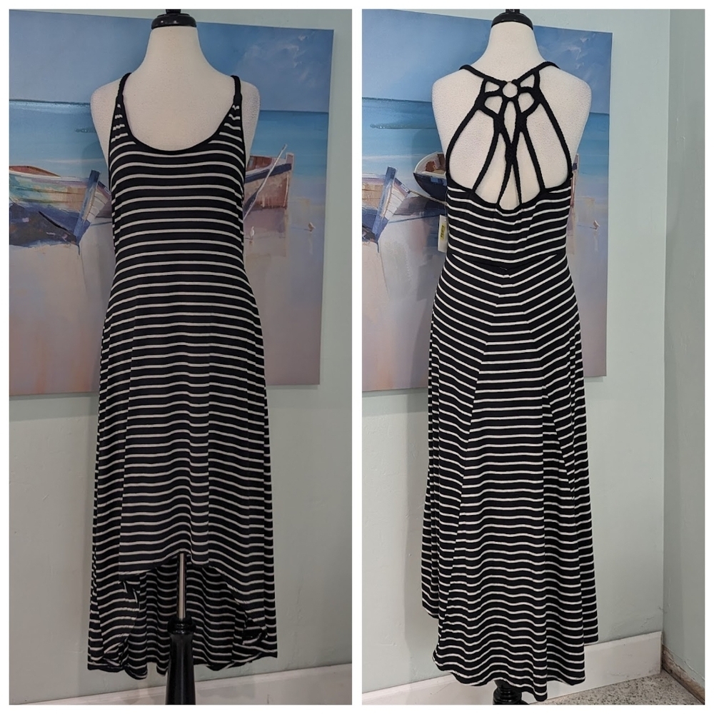 NWT striped strappy back high low maxi dress